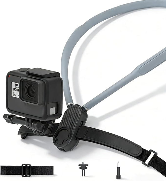 KINGJOY Action Camera Neck Mount, Flexible Silicone POV Neck Holder with Anti-Shake Chest Strap, Quick Release Magnetic Adapter Compatible with Hero 13/12, Action 5/4 & 360 Cameras for Vlogging