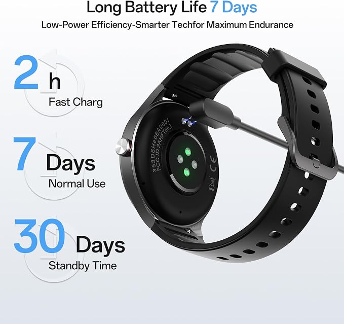 Woneligo Smart Watch,1.57inch AMOLED Touchscreen Fitness Watch for iPhone & Android,Heart Rate/Sp02/Sleep Monitor,110+ Sport Modes IP68 Waterproof Bluetooth Calls,2 Bands (Black, 1.27)