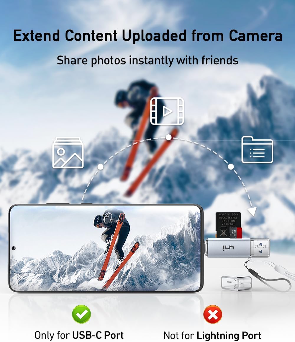 SD Card Reader, uni High-Speed USB C to Micro SD Card Adapter USB 3.0 Dual Slots, Memory Card Reader for SD/Micro SD/SDHC/SDXC/MMC, Compatible with MacBook Pro/Air, Chromebook, Android Galaxy - Silver