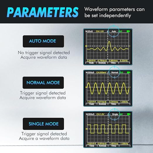 Portable Digital Multimeter Oscilloscope Automotive | 10MHz bandwidth. 50Msps sampling rate. 6000 counts display. Built in 250V explosion proof fuse. Stores 100 data sets.
