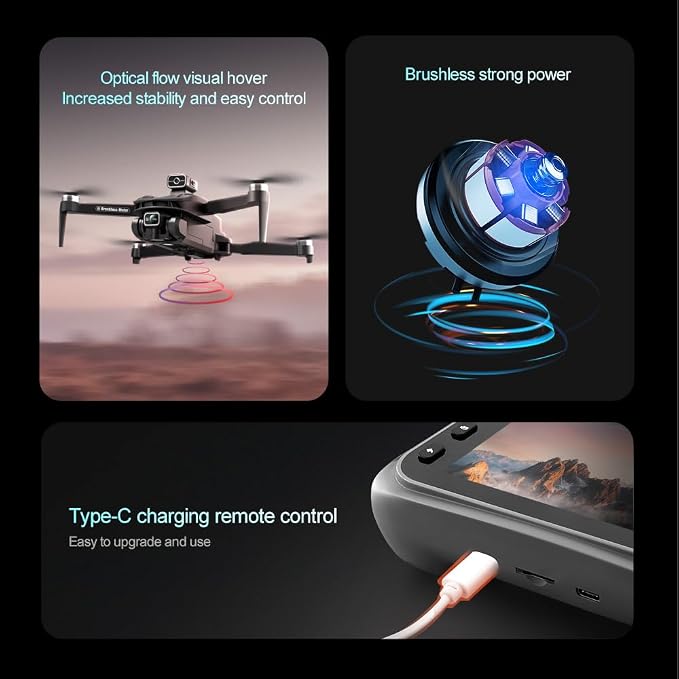 FPV Drone with 4K UHD Camera for Adults, V168 Pro Max GPS Drone with 360° Obstacle Avoidance Brushless Motor RC Drone with 4.5" HD Screen on Controller, Auto Return Altitude Hold Follow Me Headless Mode, Optical Flow Hover Foldable RC Quadcopter with S...