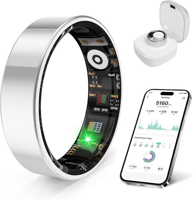 2026 Smart Ring Health Tracker for Men Women, Sleep Stress Exercise Health Monitoring, IP68 Waterproof, Long Battery Life, No Subscription, iOS Android Compatible (Silver, 11)