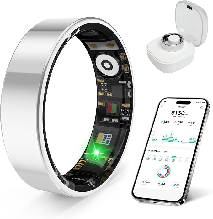 2026 Smart Ring Health Tracker for Men Women, Sleep Stress Exercise Health Monitoring, IP68 Waterproof, Long Battery Life, No Subscription, iOS Android Compatible (Silver, 12)