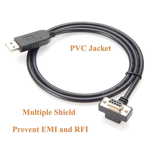 90 Degree Low Profile Slim DB9 RS232 Serial Cable with FTDI FT232RNL USB 2.0 to D-Sub 9Pin Female COM Port Converter Cable for PLC, POS Terminals, CNC, Modems (4Pin Down, 1M/3.28FT)