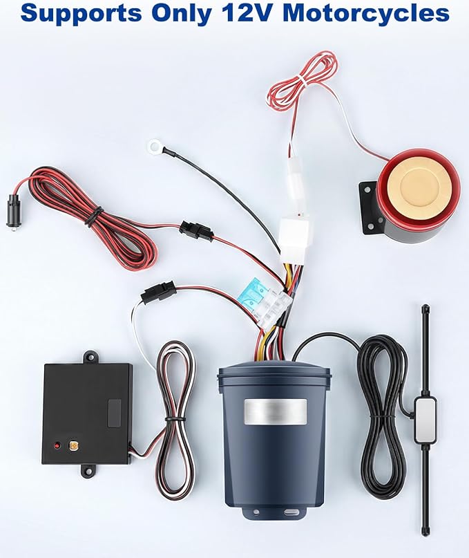 Motorcycle Alarm with 2-Way LCD Remote & Engine Cut Off - 12V DC Anti-Theft Security System, 115dB Siren, Waterproof Sensor, Remote Start for Motorcycle, Scooter, ATV