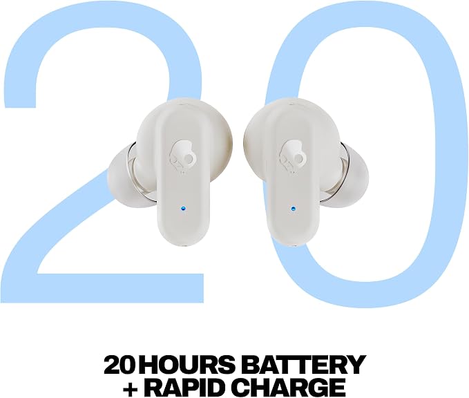 Skullcandy Dime 3 Wireless Earbuds, Bluetooth Headphones, Noise Isolating Fit, Up to 20 Hours Battery, Microphone for iPhone Android, Easy Carry with Integrated Lanyard - Bone