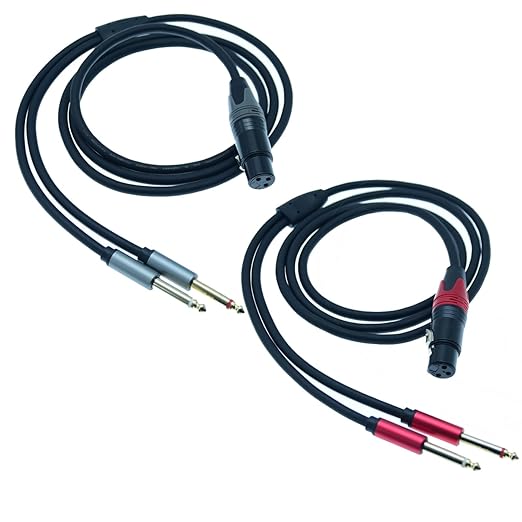 Arklove 2packs 3pin XLR Female to Dual 1/4" inch Male Y Splitter 6.35mm Double TS Mono Plug Microphone Audio Converter Adapter Cable for AMP Speaker Mixer 5ft