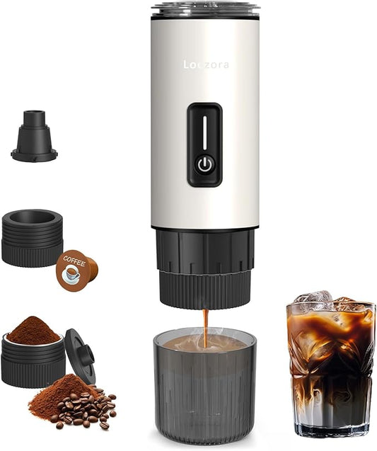 Portable Espresso Machine, 20Bar Self‑Heating & Cold Brew Coffee Maker, Rechargeable 7500mAh, 3‑in‑1 for Nespresso & Ground Coffee, Travel Coffee Machine for Camping Car (White)