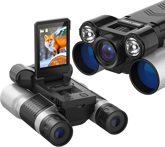 2.4" Binoculars Goggles for Adults and Kids: 32GB Infrared Binocular with 12X Zoom, Waterproof, Low Light Vision for Bird Watching, Hiking, Hunting, Travel, Sightseeing