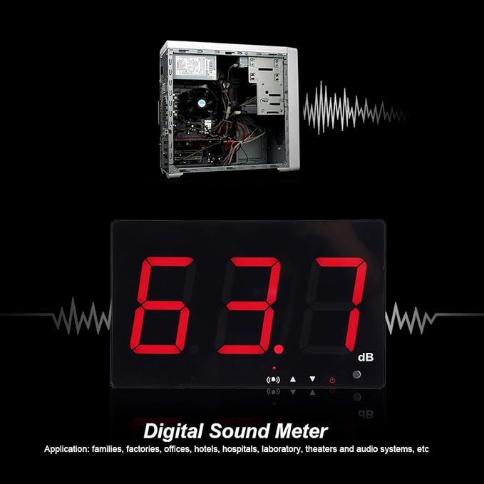 30-130dB Digital Sound Level Meter, Noise Decibel Meter with 9.6in LCD Screen, Wall Mounted USB Powered Noise Tester with Alarm Function, for Measuring Noise