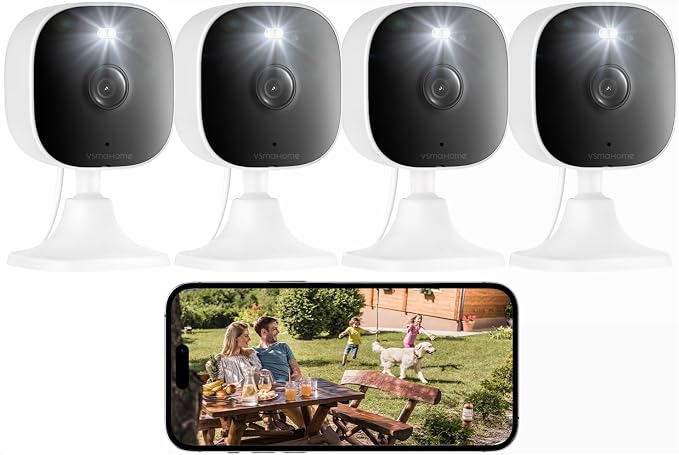 4MP Indoor Cameras for Home Security, Outdoor Security Camera Indoor, 2.4g/5g Cameras for House/Pet/baby, Wired, Plug and Play, Color Night Vision, Support 128G Card (Not Included), 9.84ft Wire, 4PCS
