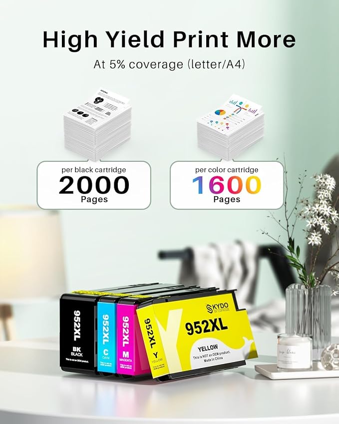 952XL Ink Cartridges Combo Pack Replacement Compatible for HP 952XL 952 XL Ink Cartridges Work for HP Officejet Pro 8710 7740 8715 8720 7720 8725 8702 8210 8730 8740 8216 Printers(4 Packs, B/C/M/Y)