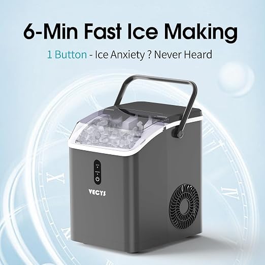 VECYS Nugget Ice Maker, 34LBS/Day Countertop Ice Machine, Self-Cleaning Portable Pellet Ice Maker, Chewable Sonic Ice for Home, Office, Bar