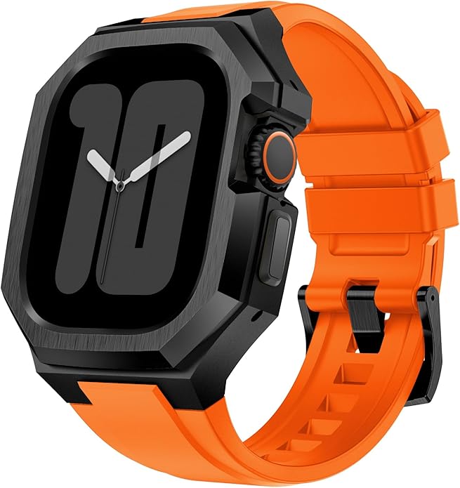 Luxury Metal Case with Band Compatible for Apple Watch 44mm 45mm 46mm 49mm,Men Rugged Protective Bumper Cover with Soft Silicone Strap for iWatch Series 11/10/9/8/7/6/SE3/SE2/SE/5/4 and Ultra 3/2/1 49mm