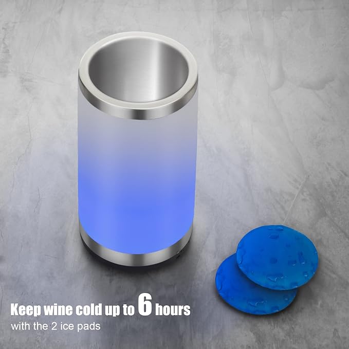 Wine Chiller with RGB Touch Lamp| Wine Bottle Cooler Bucket| Double Walled Insulator with 2 Ice Pack for 750ml Champagne| Perfect Wine Gifts for Women/Men| Wine Accessories for Party/Dinner