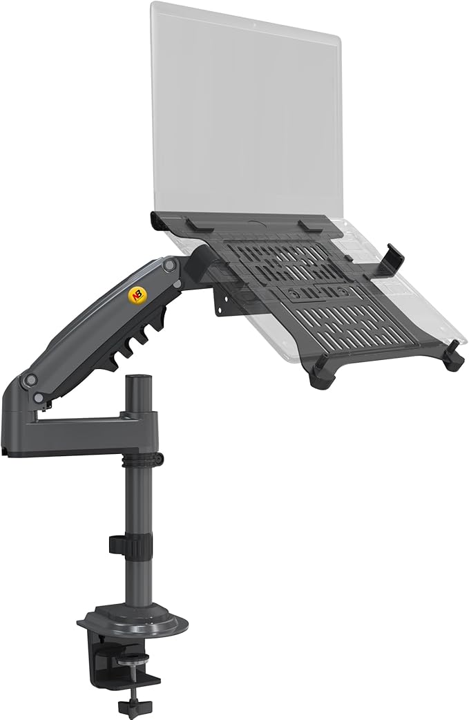 NB ERGONOMIC Laptop Mount with Adjustable Tray for 10-17” Notebook, Full Motion Arm with VESA Plate for 17-30” Monitor (Within 4.4~19.8lbs),Clamp-on Grommet Mounting H100-FP