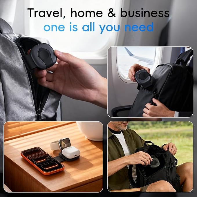 3-in-1 Foldable Magnetic Wireless Charging Station for iPhone 16/15/14/13/12, Apple Watch & AirPods - Slim Portable Multi-Device Charger (Black)