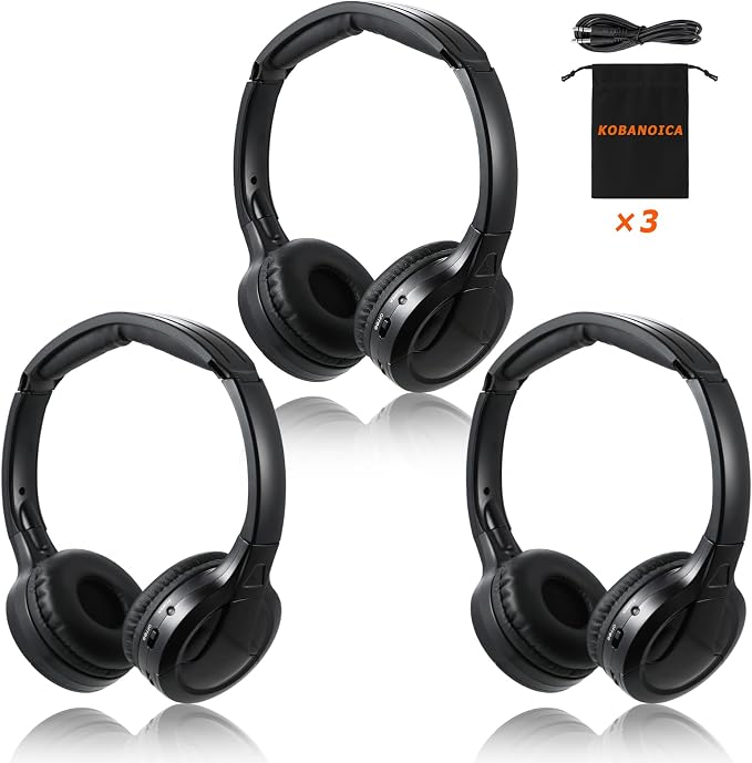 KOBANOICA IR Headphones for Car DVD,Car Headphones Wireless,Universal 2 Channel Infrared Headphones for Odyssey Entertainment System(3 Pack)