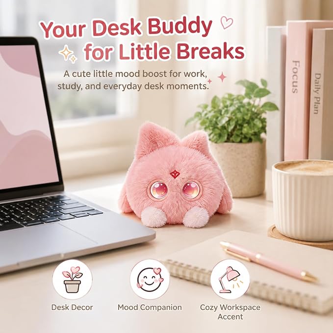 AI Plush Bag Charm, Interactive Voice Chat Companion Stuffed Animals with App-Connected, Expressive LED Eyes, Touch-Reactive Stuffed Toy, Cute Plush Keychain Gift for Teens and Plush Lovers