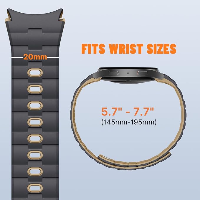 Bandletic No Gap Magnetic Band Compatible with Samsung Galaxy Watch 7 6 5 4 FE 40mm 44mm/for Galaxy Watch 6 4 Classic 43mm 47mm 42mm 46mm/Watch 5 Pro 45mm, 20mm Soft Silicone Watch Bands for Men Women