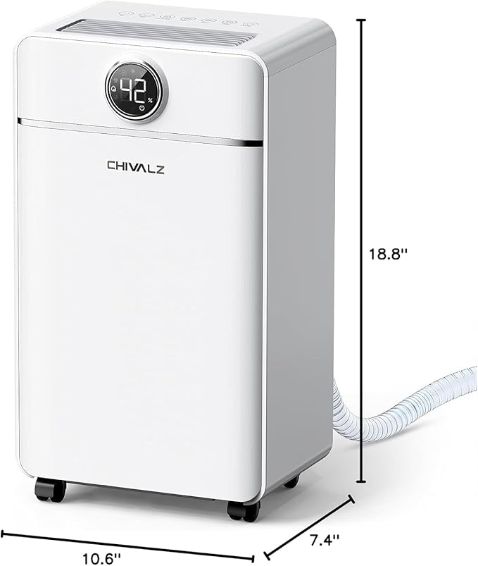 CHIVALZ 1500 Sq.ft Dehumidifier for Basement with Drain Hose, 25 Pints Dehumidifiers for Home, Bedroom, Bathroom, RV, 40dB, Intelligent Humidity Control, 3 Modes, 24H Timer, White 1Pack