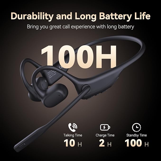 CXK Open Ear Headphones with Mic, Wireless Headset with AI Noise Cancellation Microphone Bluetooth 5.3 Bluetooth Headset with Mic Air Conduction Headphones for Work Call Meeting Driving