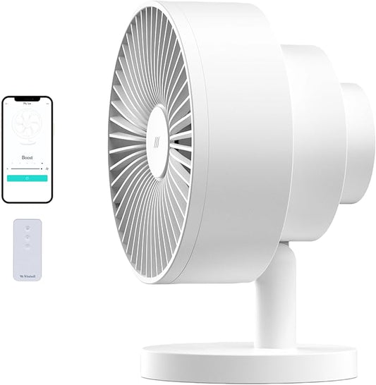 Windmill Smart Fan – Ultra-Quiet 2-in-1 Air Circulator with Remote – 5-Speed Compact Cooling Fan – Whisper-Quiet - App Compatible – White