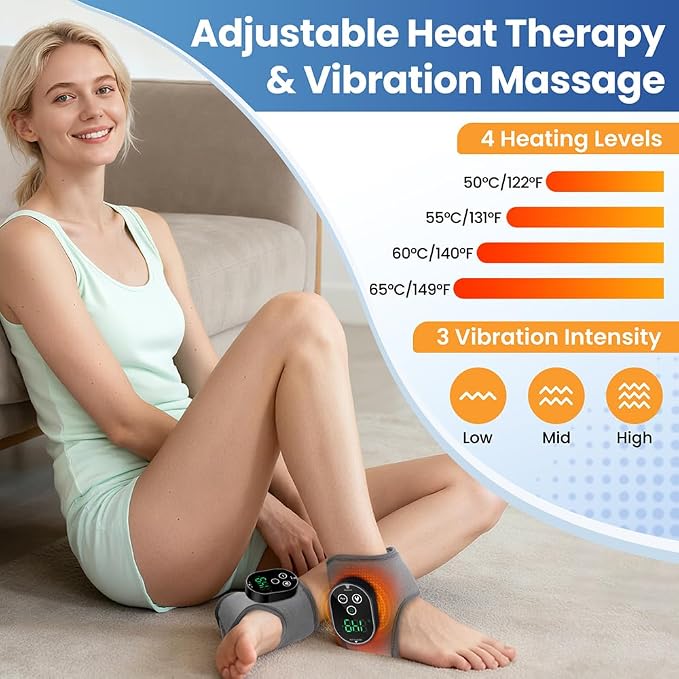 2PCS Cordless Ankle Heating Pad with Massager | Foot and Ankle Massager with Heat, Rechargeable Heated Foot Brace Wrap, 3 Vibration Modes, 4 Heating Modes