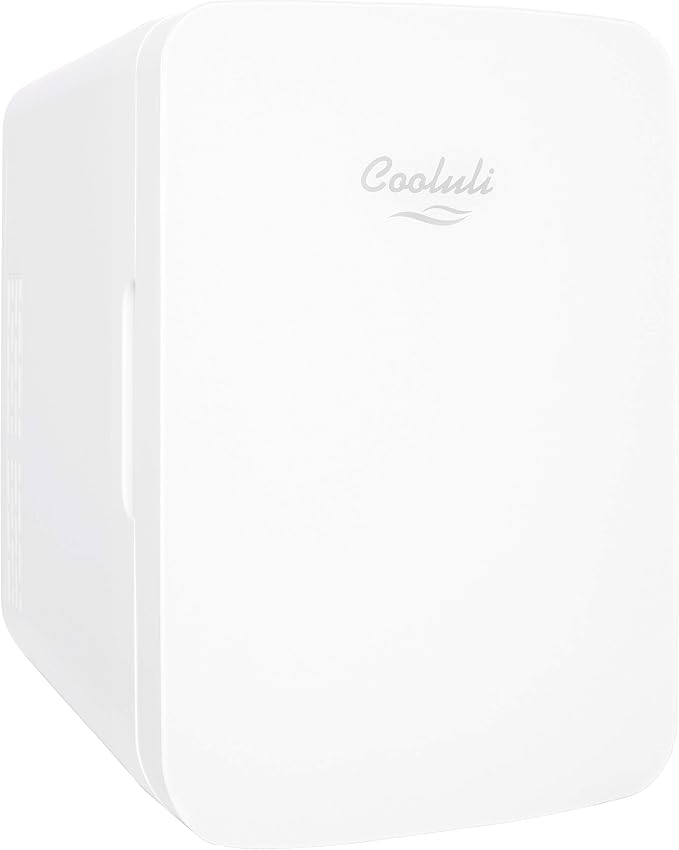 Cooluli 10L Mini Fridge for Bedroom - Car, Office Desk & College Dorm Room 12v Portable Cooler Warmer Food, Drinks, Skincare, Beauty Makeup AC/DC Small Refrigerator with Glass Front, 110 Volts, White