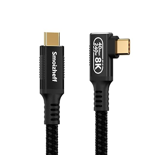 1.65ft/0.5m Thunderbolt 4 USB-C Cable,90-Degree Right Angle,40Gbps Data Transfer, 240W PD Charging, 8K Video Output, Compatible with M_acBook, Dell, Surface, Docking Station