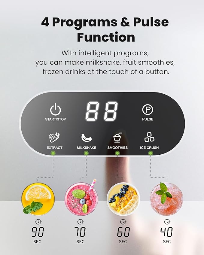 GDOR 1200W Professional Blender with 5 Smart Programs | High Speed Countertop Blender for Smoothies and Shakes, 52 Oz Glass Jar & 24 Oz To-Go Cup Combo, 6-Leaf Ice Crushing Blade, Self Cleaning, Black