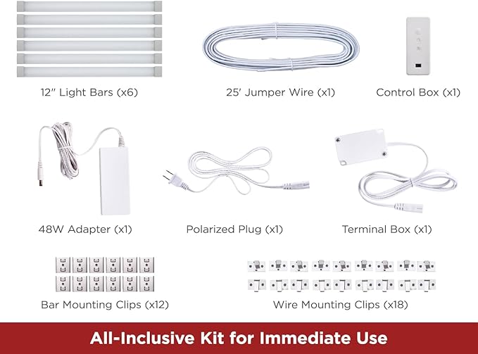 PureOptics LED Professional Push Wire® Matter Certified Smart Under Cabinet Lighting Kit, Adjustable White and RGB LEDs, Works with Alexa, Apple Home, Google Home, (6) 12" Bars