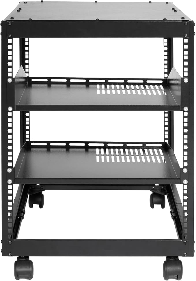 VEVOR 12U Open Frame Server Rack, 23-40 in Adjustable Depth, Free Standing or Wall Mount Network Server Rack, 4 Post AV Rack with Casters, Holds All Your Networking IT Equipment AV Gear Router Modem