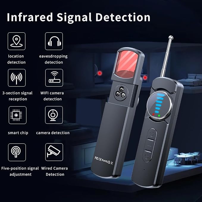 Hidden Camera Detector for Hotels,AI Anti Spy Bug Detector with RF Signal & WiFi Scanner,GPS Tracker Finder & Listening Device Detector,6-in-1 Portable Protector for Travel Home Office Car(Black)