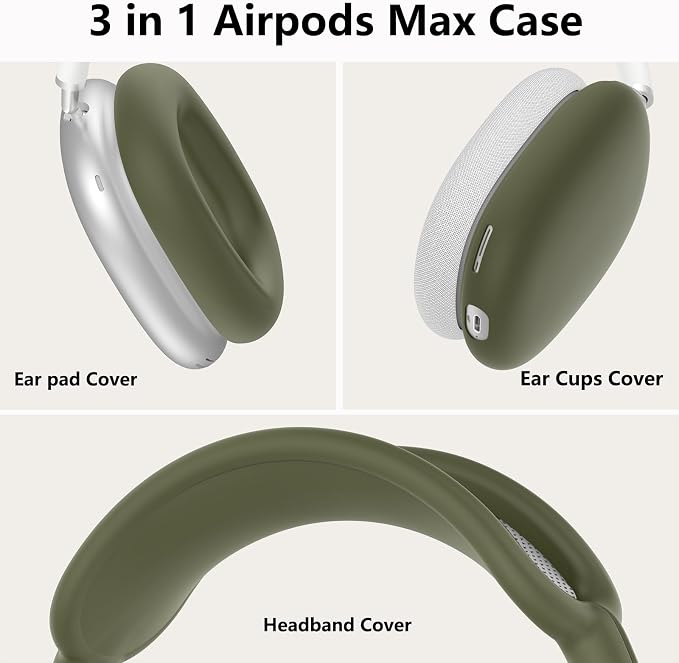 Silicone Case Cover for AirPods Max Headphones,Ear Pad Case Cover/Ear Cups Cover/Headband Cover for AirPods Max 2/1 (2026/2024/2020)(USB-C/Lightning),Accessories for Apple AirPod Max 2, Military Green