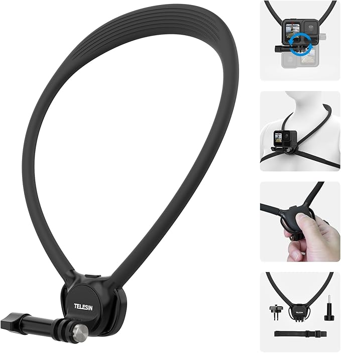 TELESIN Neck Mount SE 2.0 with Air Cushion, Adjustable Chest Strap and Neck Mount for Hands-Free POV Vlogging for GoPro Hero 13/12/11/10/9, Insta 360 X5/X4/Ace Pro 2 / Osmo 360 Nano Action 6/5 Pro/4/3
