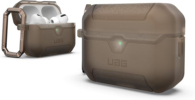 URBAN ARMOR GEAR UAG Designed for AirPods Pro 3rd Gen Case, Translucent Rugged Military Grade Drop Proof Protective Cover with Detachable Carabiner Clip & Secure Lip Closure, Scout Coyote Translucent