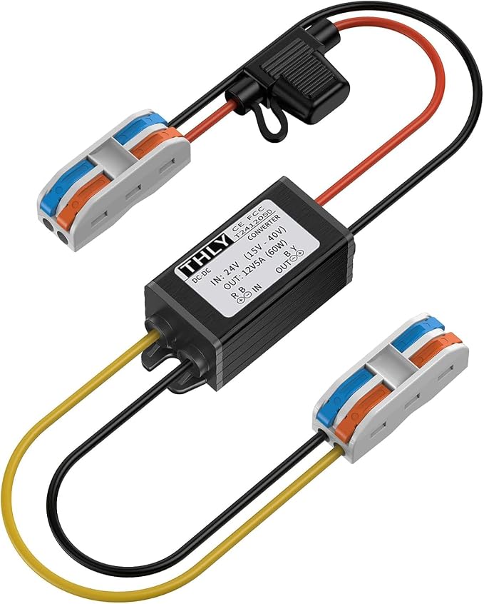 24V to 12V Converter with Fuse, Waterproof, Wire Terminal Block - 18V to 12V Step Down Converter 5A 60W, DC to DC for Golf Cart, Truck, Boat (Accepts 15-40V Inputs)