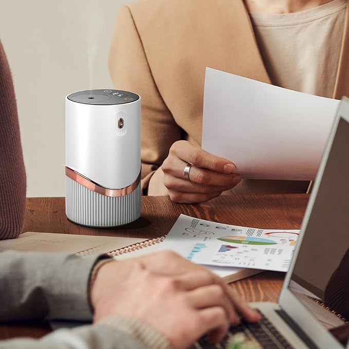 Waterless Essential Oil Diffuser - Aroma Diffuser with Indicator, Portable Smart Scent Air Machine 1/2/3 & Continuous Mist, Anti-TIPP, Timer Setting and Auto-Off Function (White