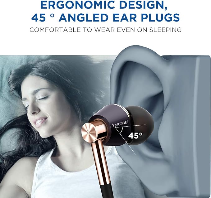 1MORE Triple Driver in-Ear Earphones Hi-Res Headphones with High Resolution, Bass Driven Sound, MEMS Mic, in-Line Remote, High Fidelity for Smartphones/PC/Tablet - Gold