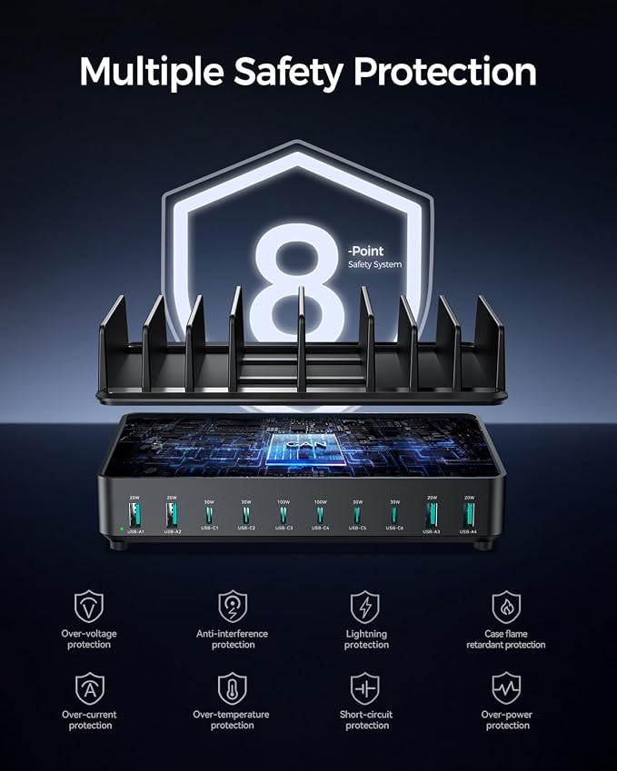 400W Charging Station for Multiple Devices, 10 Port Double PD 100W USB C Charging Station with 6 Cables, Multi-Device Organizer Fast Charging Dock for MacBook, iPad, iPhone, Cell Phone, Tablet