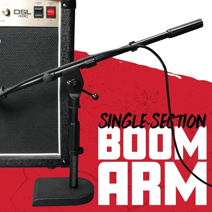 Gator Frameworks Rok-It Series Low-Profile Microphone Stand with 16" Adjustable Boom Arm, Ideal for Bass Drums and Guitar Amps (RI-MIC-200)