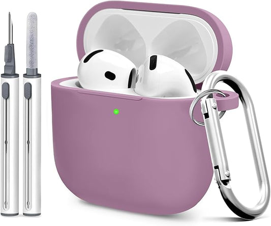 for Airpods 4th Case Cover,Come with Cleaner Kit,Soft Skin Silicone Case Cover with Keychain,Full Protective Case for Men and Women,Compatible with AirPods 4th Generation Case,Rose Powder