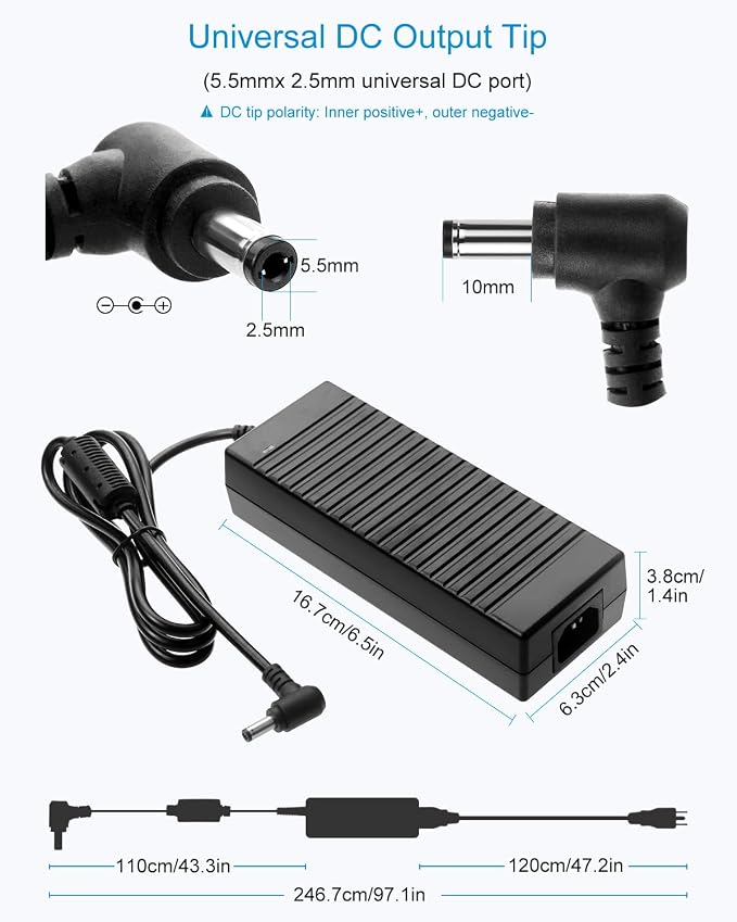 ALITOVE 24V Power Supply DC 24 Volt 5A AC Adapter 100-240V AC/DC Adapter Transformer Compatible 5 Amp 4A 3A 2.7A 2.5A 2A with 5.5 * 2.5mm/2.1mm Tip for LED Strip CCTV Camera Printer LCD Monitor