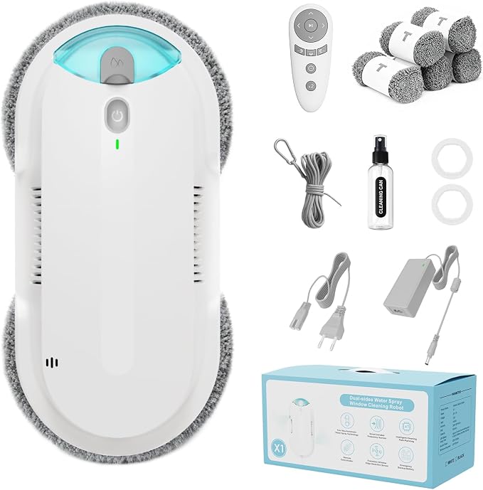 Window Cleaning Robot - Double Helix 4800-6400Pa Suction, Dual Ultrasonic Spray, 85ml Tank, Edge Detection, Anti-Drop, 3 Cleaning Modes for Streak-Free Glas