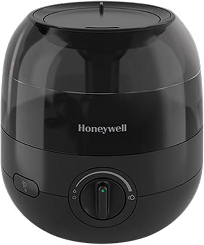 Honeywell Small Compact Ultrasonic Mini Cool Mist Humidifier with Adjustable Mist Control and Essential Oil Tray for Indoor Humidity, Black