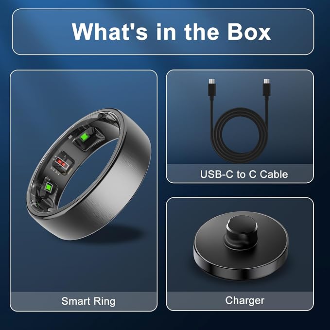 Smart Ring for Women Men,Fitness Tracker Ring with Sleep Monitor,Heart Rate,Blood Oxygen,Steps,Calories Tracker,IP68 Waterproof Smart Rings,5-7 Days Battery Life for iOS Android,No App Fee（Black,11）