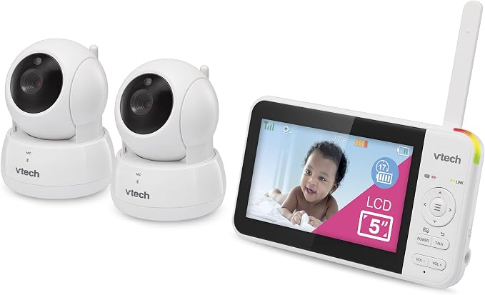 VTech Baby Monitor No WiFi, 2 Cameras & Remote Pan-Tilt-Zoom for Twins & Two Rooms – Hack-Proof, 17Hr Battery, 1000ft Range, Auto Night Vision, Temperature Sensor | VM924-2
