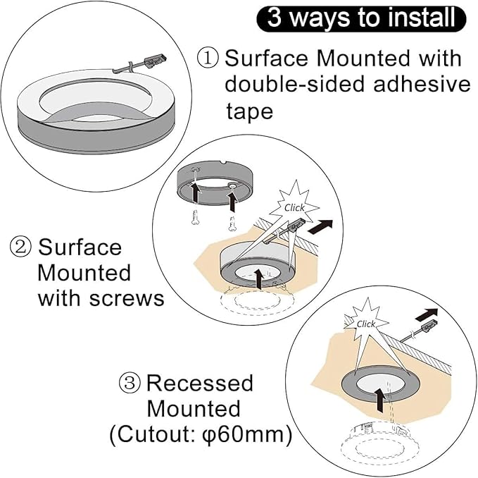 VST Under Cabinet Lights CCT 3000K-6500K, LED Puck Light Color Temperature and Brightness Adjustable with Touch Remote Dimmer and ETL-Listed Led Driver for Drawer Wardrobe Kitchen （White）