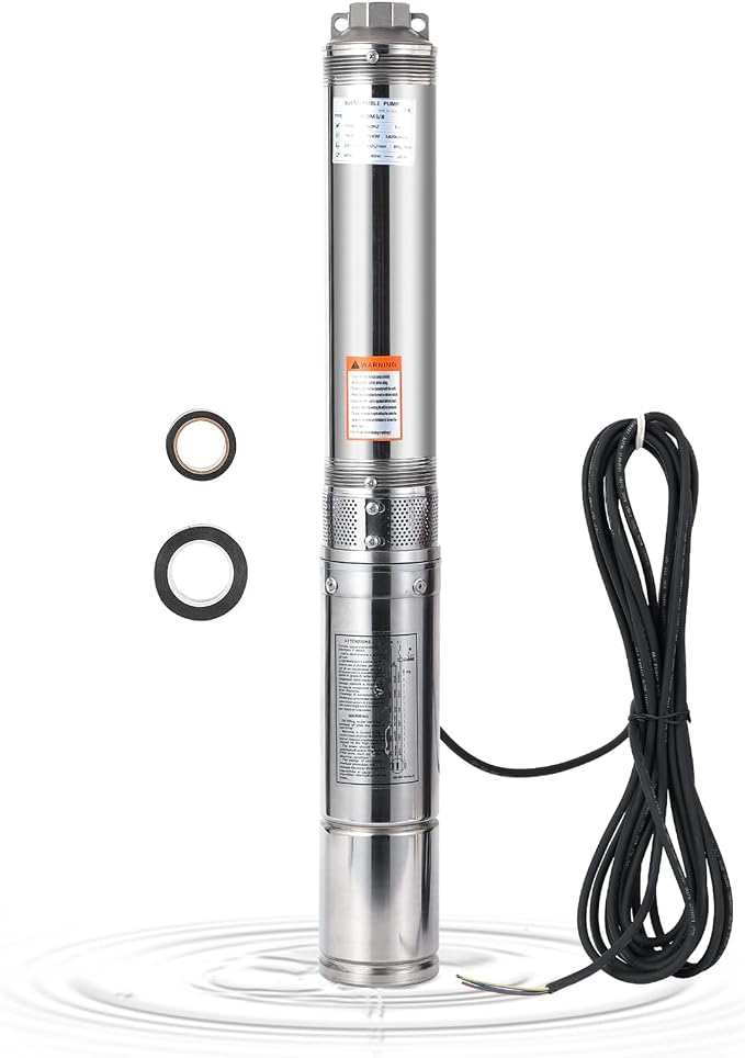 Deep Well Submersible Pump, 1.5HP 110V/60Hz, 27GPM Flow 259ft Head, with 33ft Electric Cord & Check Valve, 4" Stainless Steel Water Well Pump for Industrial,Irrigation,Home Use, IP68 Waterproof Grade